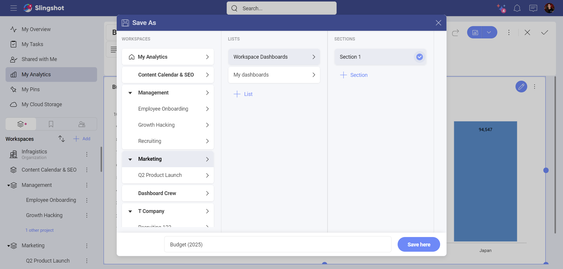 Save as dialog while creating dashboards