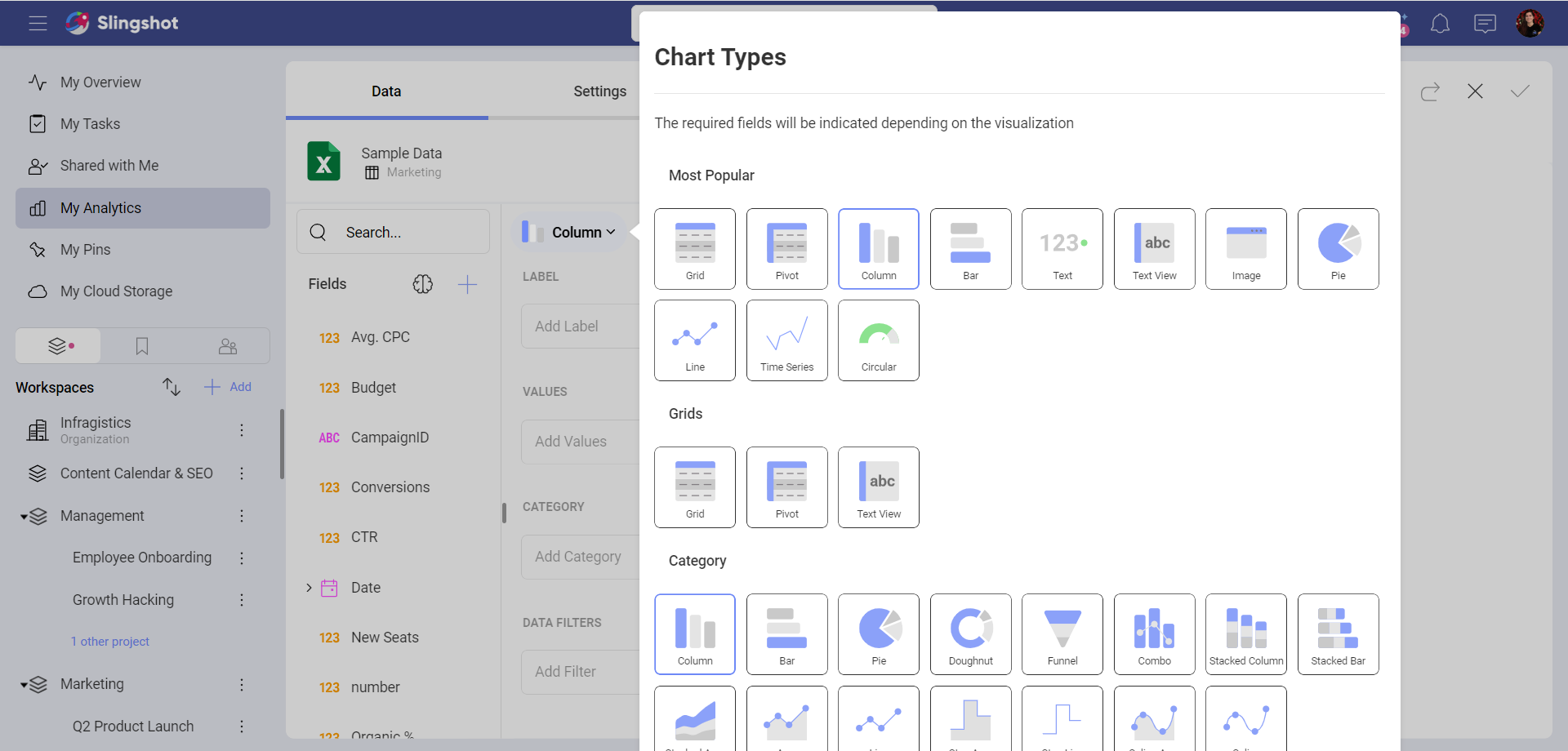 Chart types list