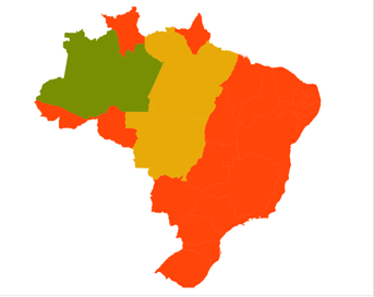 Choropleth map presenting the population for Brazil by state