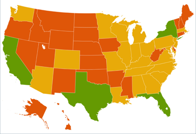 Choropleth map presenting United States by state
