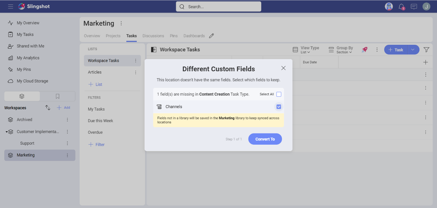 Example of different custom fields