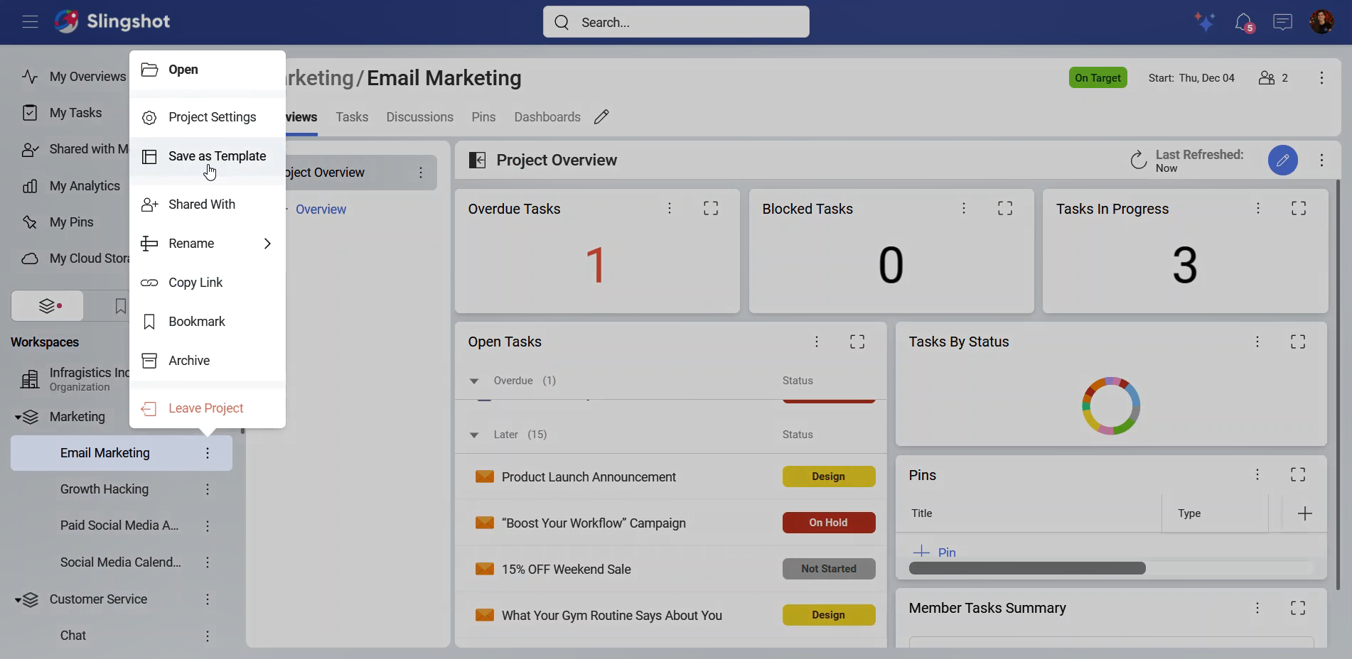 Save as template option for a project