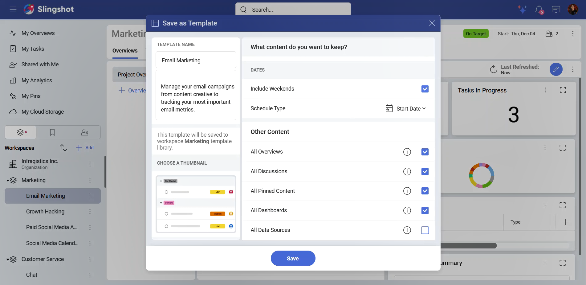 Workspace template tasks options