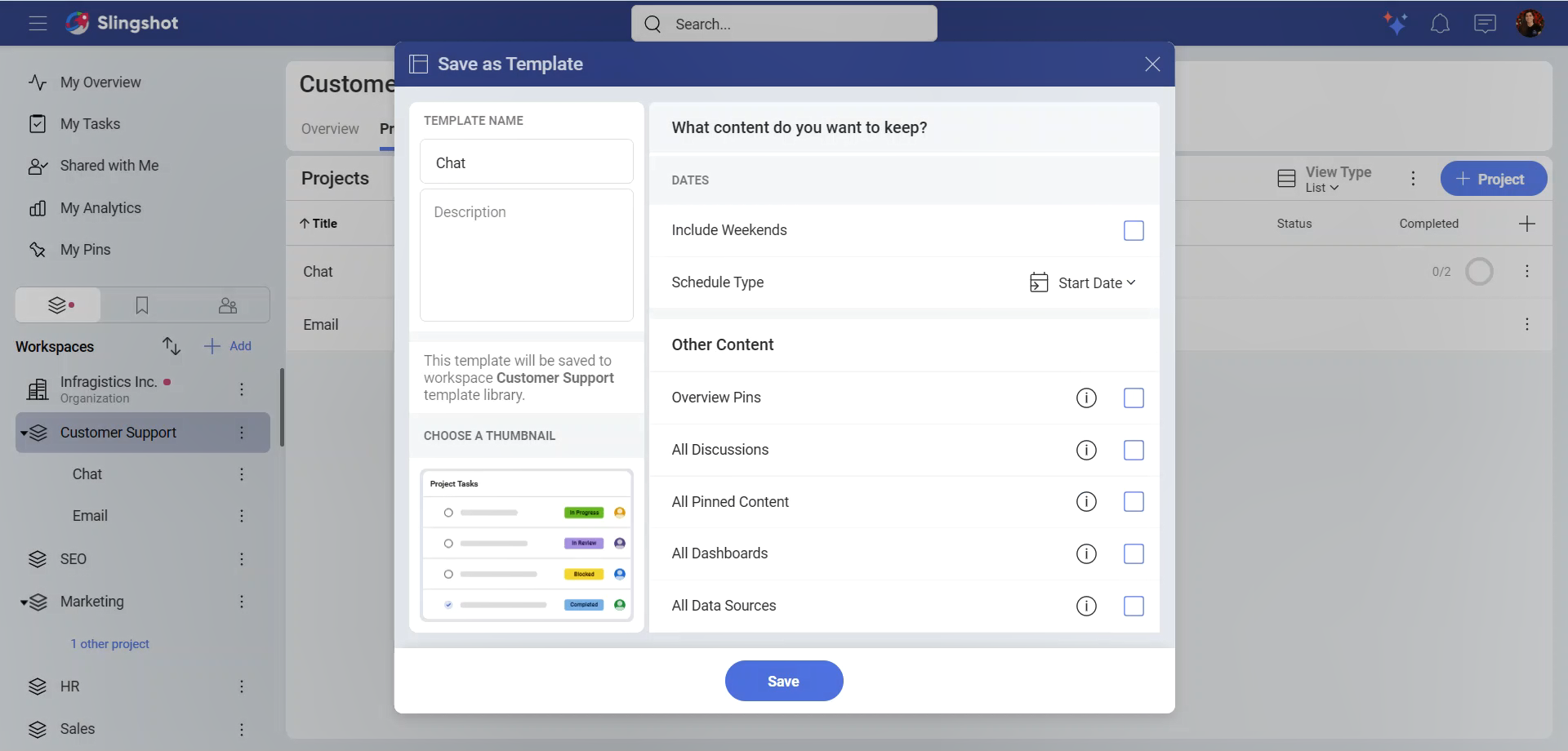 Workspace template tasks options