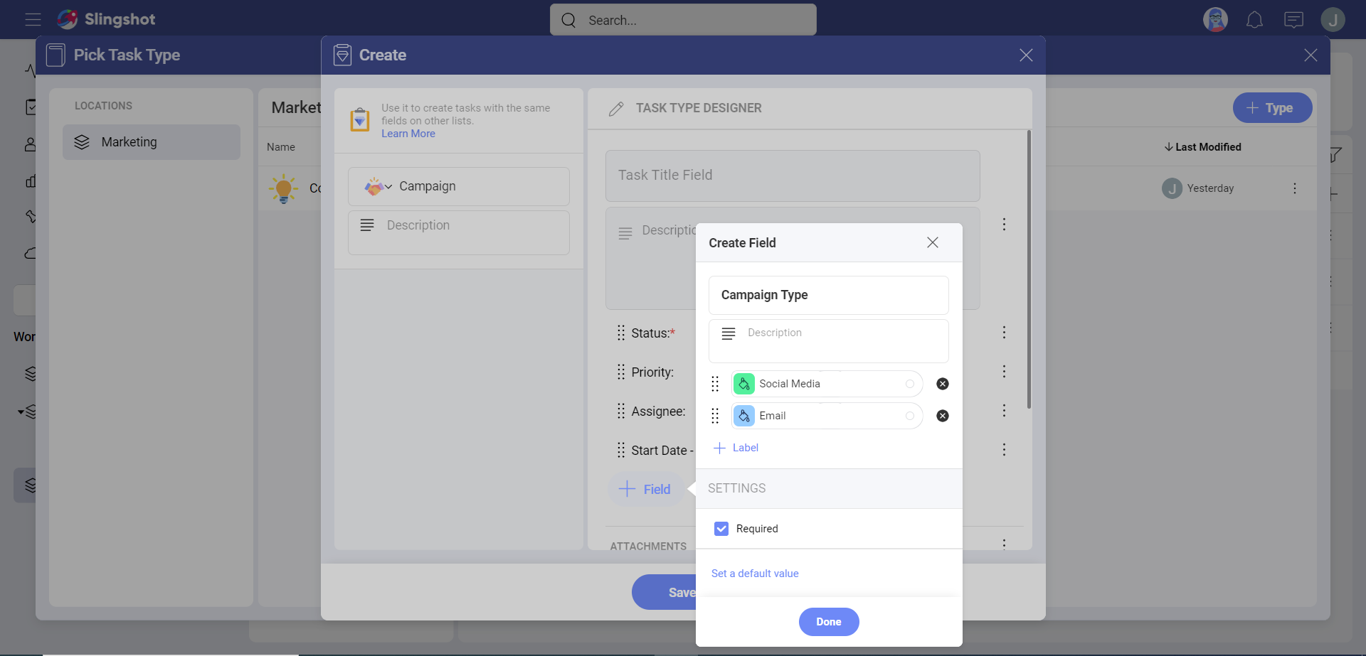 An example of the process of creating a task type