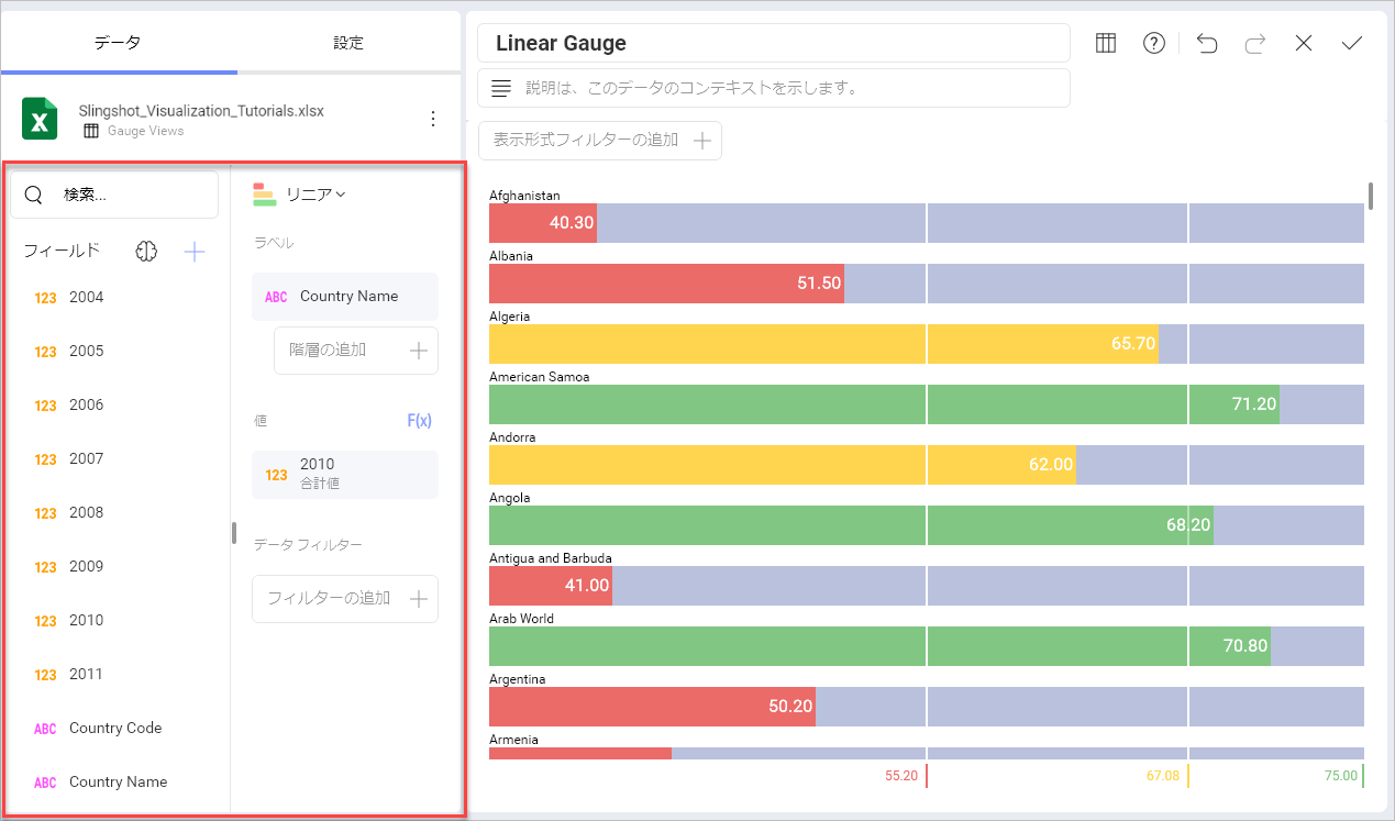 Linear Gauge visualization in the chart types list